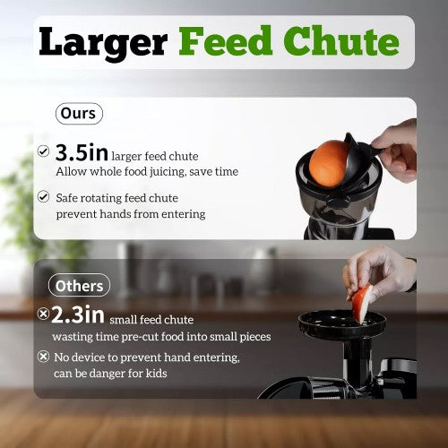 OHTE Slow Masticating Juicer, 250W Stainless Steel Slow Cold Press Juicer Machine with 100mm Large Feed Chute for Vegetables and Fruit OHTE Slow Masticating Juicer, 250W Stainless Steel Slow Cold Press Juicer Machine with 100mm Large Feed Chute for Vegetables and Fruit